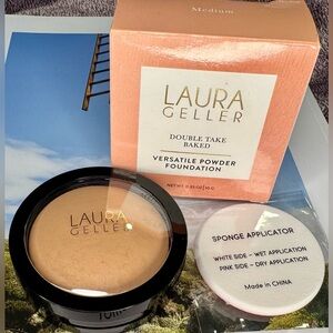 Laura Geller Double Take Baked Versatile Powder Foundation in Medium.